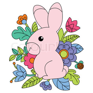 320x320 Cute Cartoon Pink Bunny With Bow On White Background. Stock