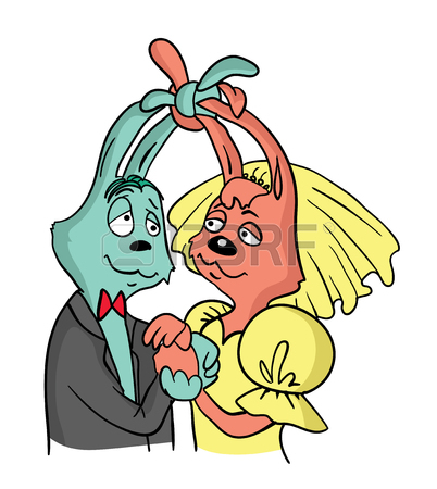402x450 A Couple In Love Cartoon Bunnies With Linked Ears. The Rabbits