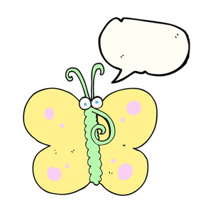 300x300 Freehand Drawn Speech Bubble Cartoon Butterfly On Flower Royalty