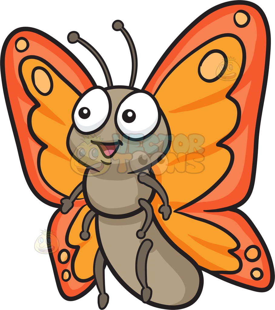 908x1024 A Cute Butterfly With Two Tone Orange Wings Cartoon Clipart