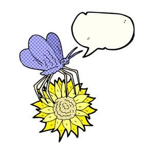 300x300 Freehand Drawn Speech Bubble Cartoon Butterfly On Flower Royalty