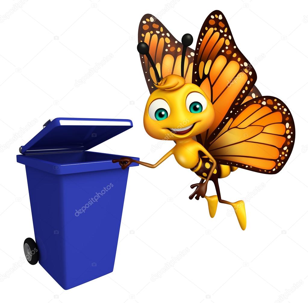 1023x1007 Butterfly Cartoon Character With Dustbin Stock Photo