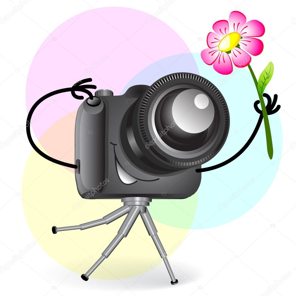 1024x1024 Cute Cartoon Camera With Flower Stock Vector Elenita