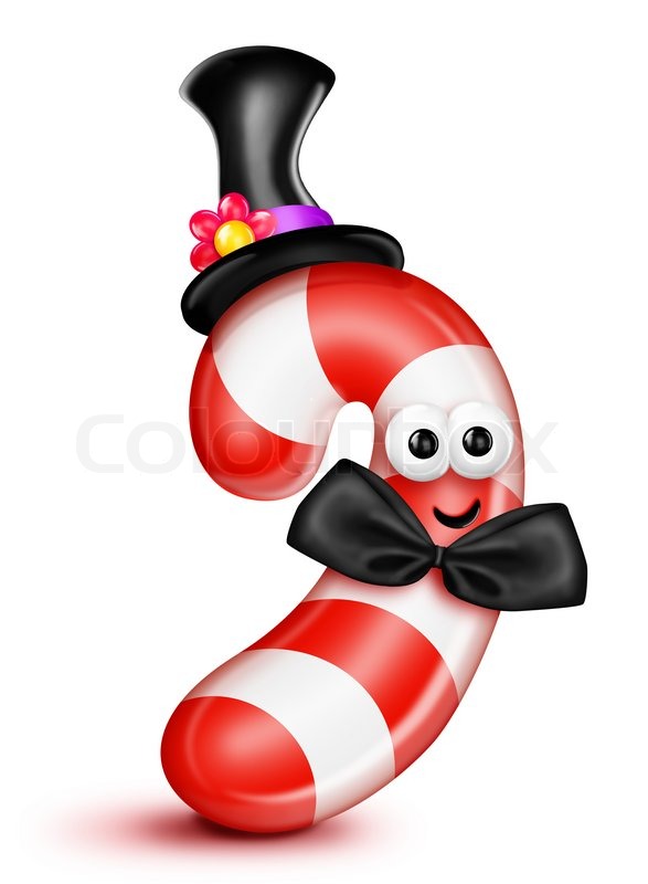 587x800 Whimsical Cartoon Candy Cane In Top Hat And Bow Tie Stock Photo