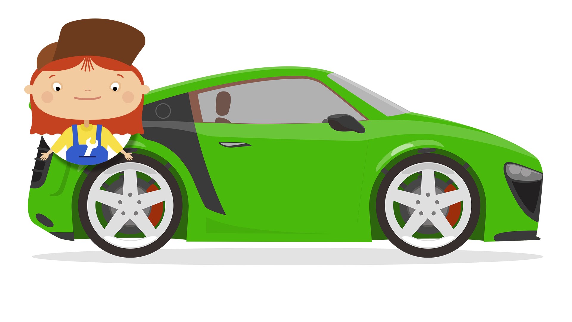 1920x1080 Cartoon About Vehicles. Green Racing Car