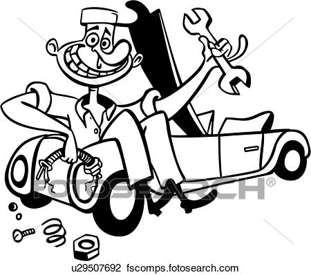 450x398 Clipart Of , Auto, Car, Mechanic, Trade, Work, Cartoon, U29507692