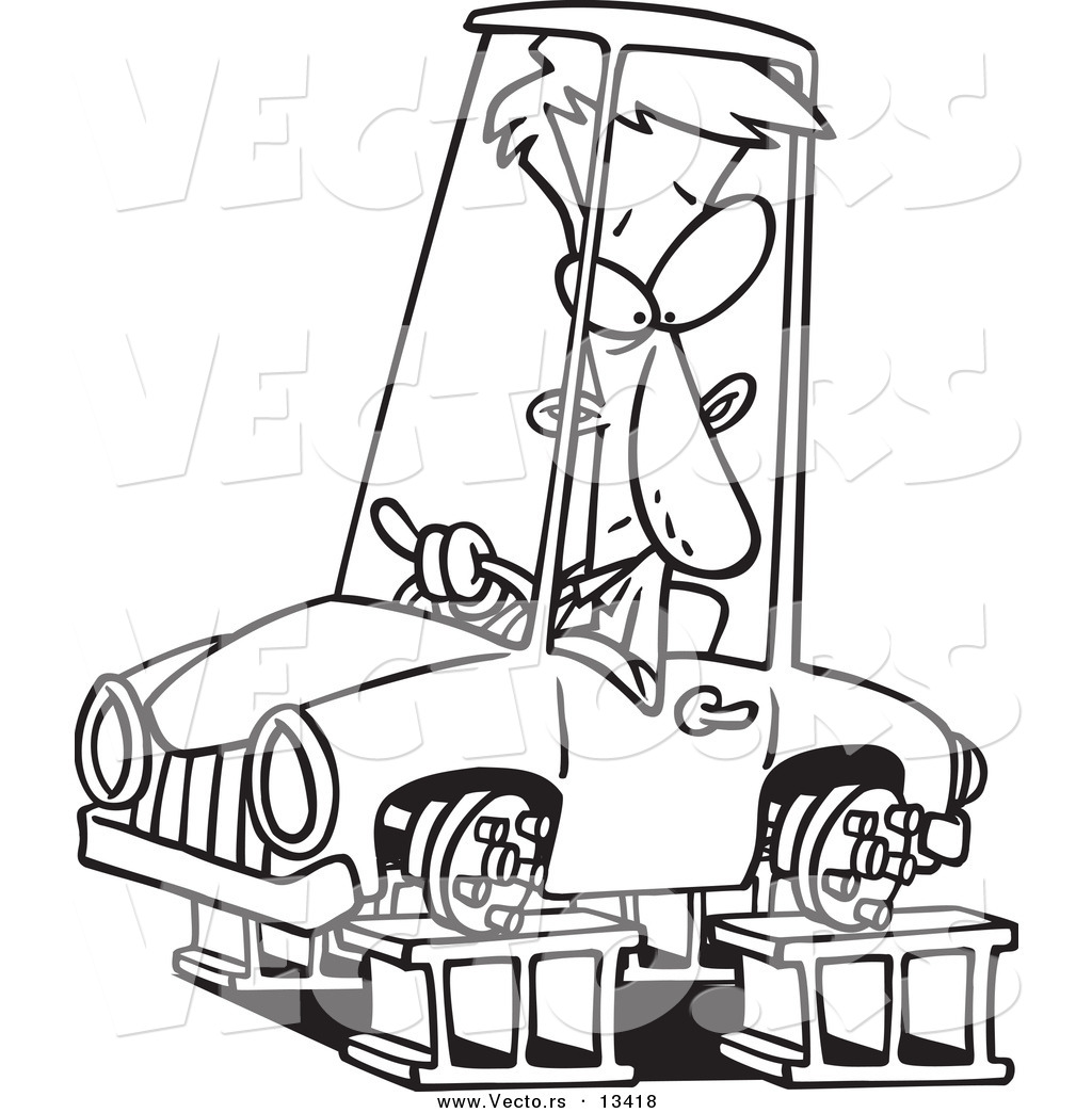 1024x1044 Vector Of A Cartoon Man In A Tireless Car On Blocks