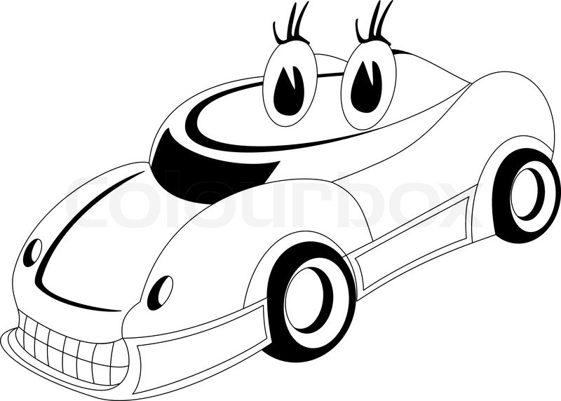 800x572 Black And White Illustration Of A Cartoon Car Stock Vector