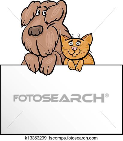 410x470 Clip Art Of Cat And Dog With Card Cartoon Design K13353299