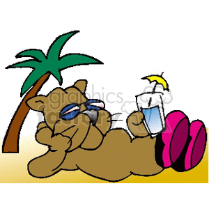 300x300 Royalty Free Cartoon Cat With Sunglasses Relaxing Under A Palm