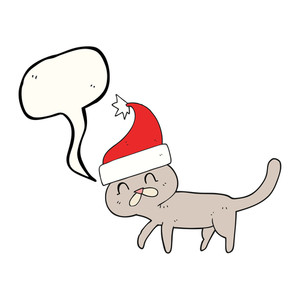 300x300 Freehand Drawn Black And White Cartoon Cat Wearing Christmas Hat