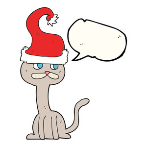 300x300 Freehand Drawn Speech Bubble Cartoon Cat In Christmas Hat Royalty