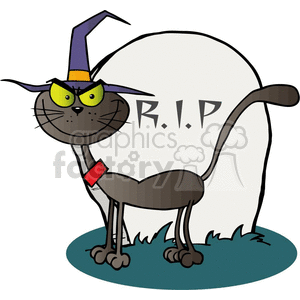 300x300 Royalty Free Cartoon Cat By A Tombstone 383617 Vector Clip Art