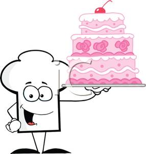 286x300 Art Image A Smiling Cartoon Chef's Hat Holding A Pink Cake