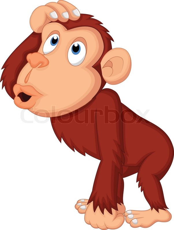 603x800 Vector Illustration Of Chimpanzee Cartoon Thinking Stock Vector