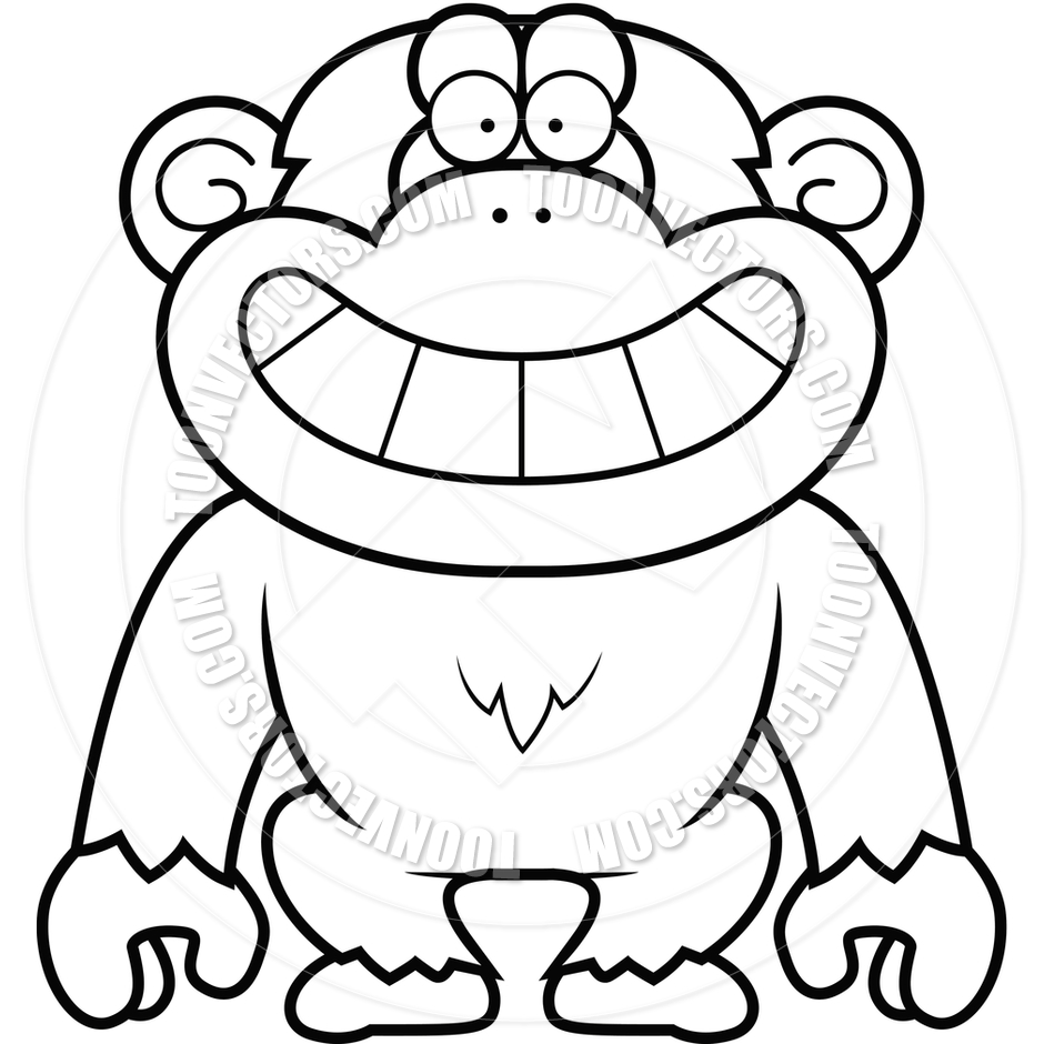 940x940 Cartoon Chimpanzee Grin (Black And White Line Art) By Cory Thoman