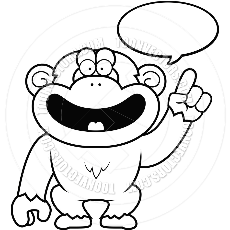 940x940 Cartoon Chimpanzee Talking (Black And White Line Art) By Cory