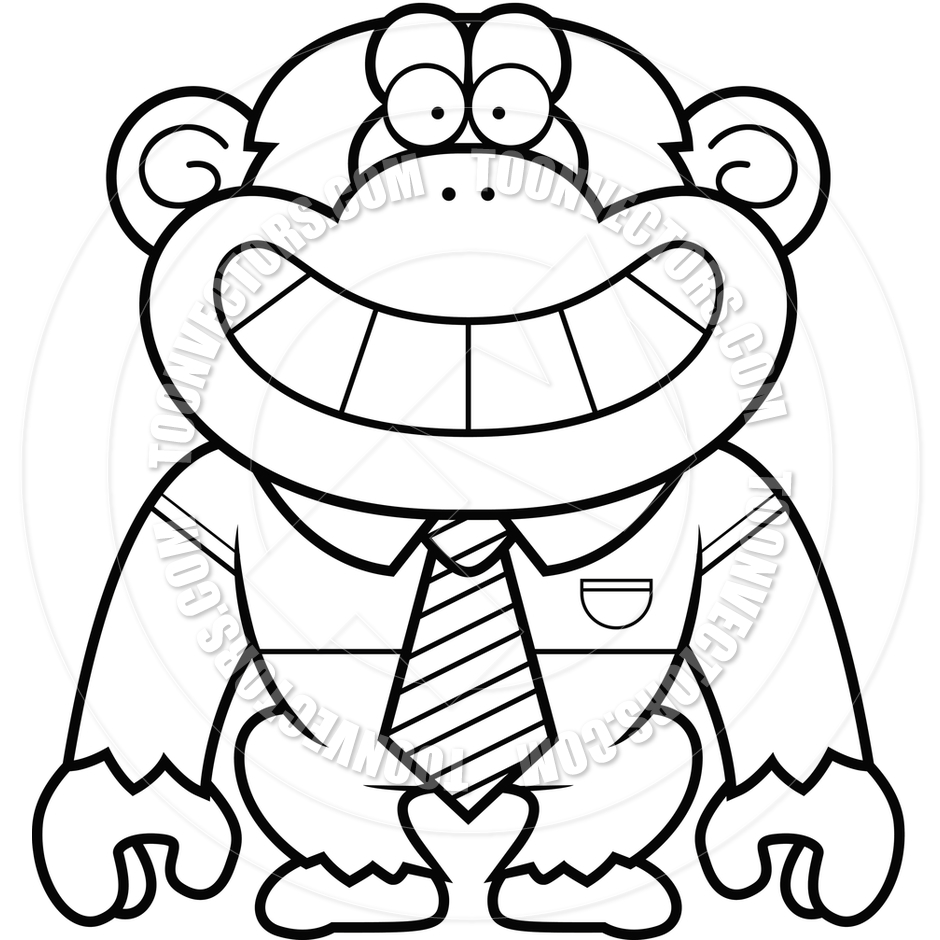 940x940 Cartoon Chimpanzee Tie (Black And White Line Art) By Cory Thoman
