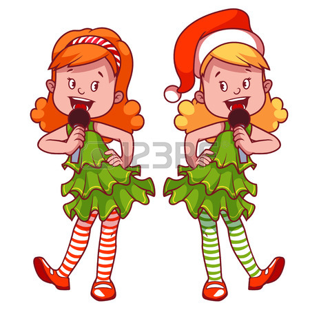 450x450 Girls In Christmas Dress Singing With Microphone. Clip Art