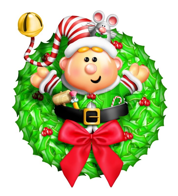 728x800 Whimsical Cartoon Christmas Wreath With Reindeer Stock Photo