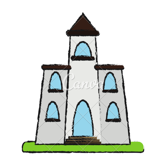 550x550 Church Cartoon Flat Illustration Draw