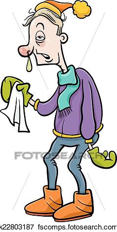 238x470 Clip Art Of Man With Flu Cartoon Illustration K22803187