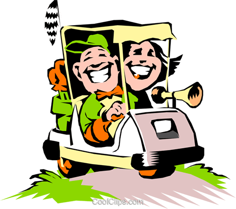 480x424 Golf Vector Clipart Of A Couple In A Cartoon Golf Cart Coolclips