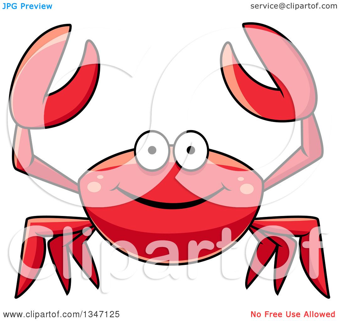 1080x1024 Clipart Of A Cartoon Happy Red Crab Holding Up His Claws