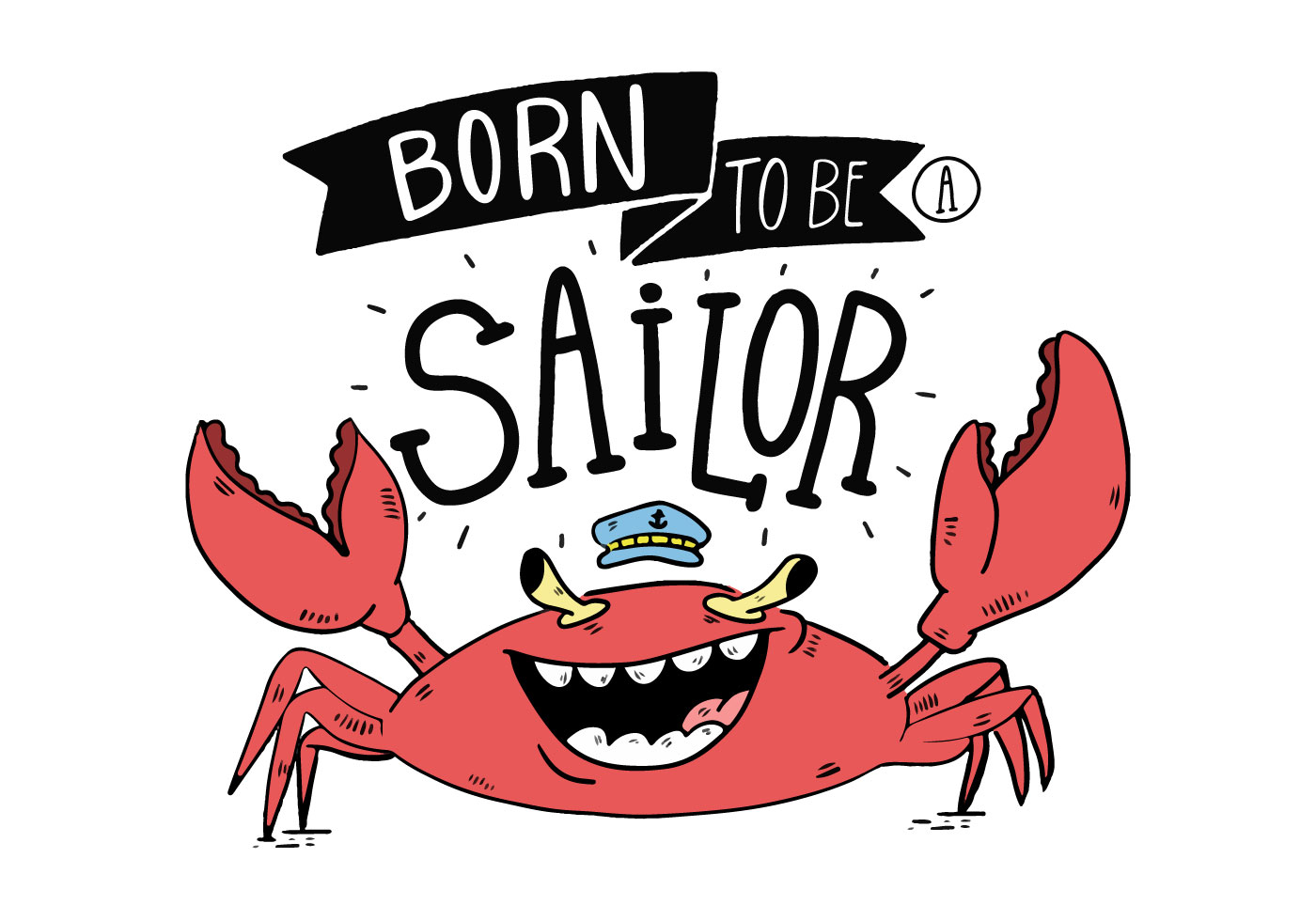 1400x980 Cute Crab Sailor Cartoon Hand Drawn Vector Illustration
