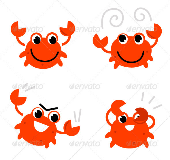 590x554 Cartoon Crab In Different Poses Isolated On White By Beeandglow