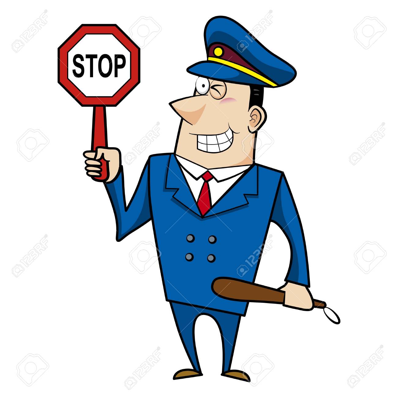 1300x1300 Male Cartoon Police Officer Holding A Stop Sign Royalty Free