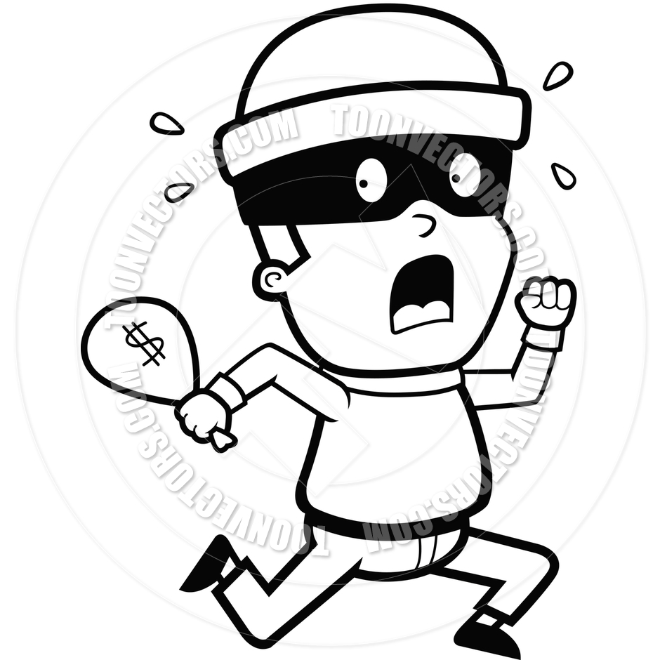940x940 Burglar Running (Black And White Line Art) By Cory Thoman Toon