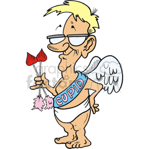 300x300 Royalty Free Cartoon Cupid Man Holding Two Love Arrows 373432