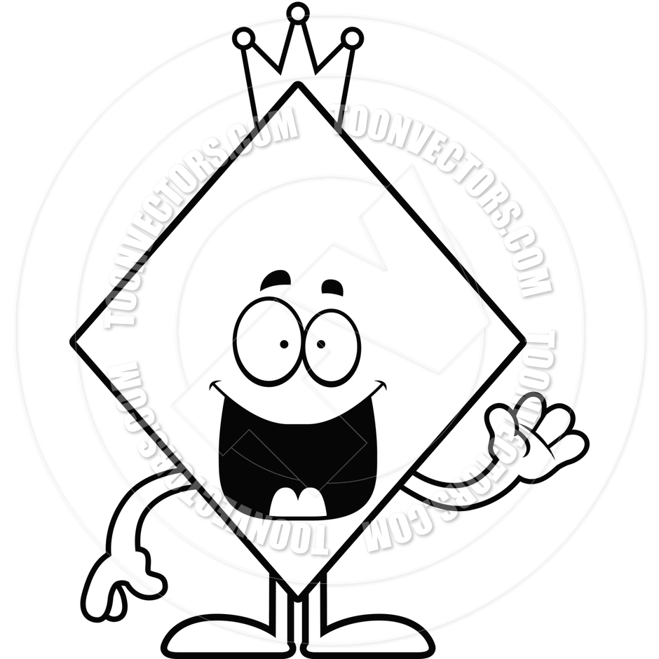 940x940 Cartoon King Of Diamonds Waving (Black And White Line Art) By Cory