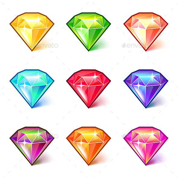 590x590 Colorful Cartoon Diamonds Icons Set By Andegro4ka Graphicriver