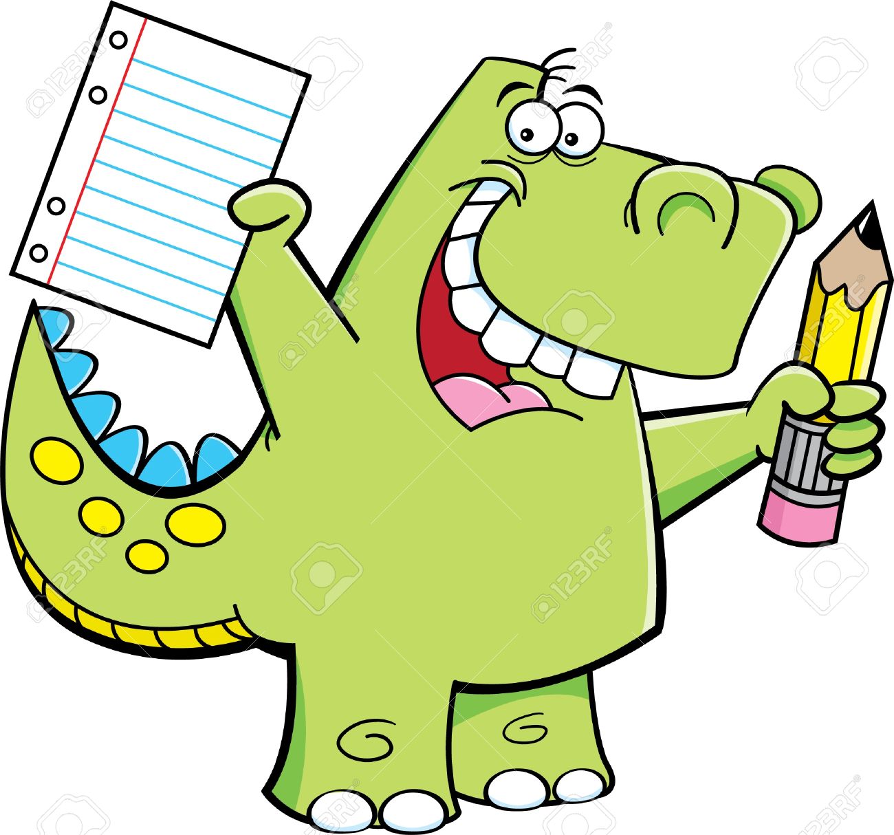 1300x1214 Cartoon Illustration Of A Dinosaur Holding A Pencil And Paper
