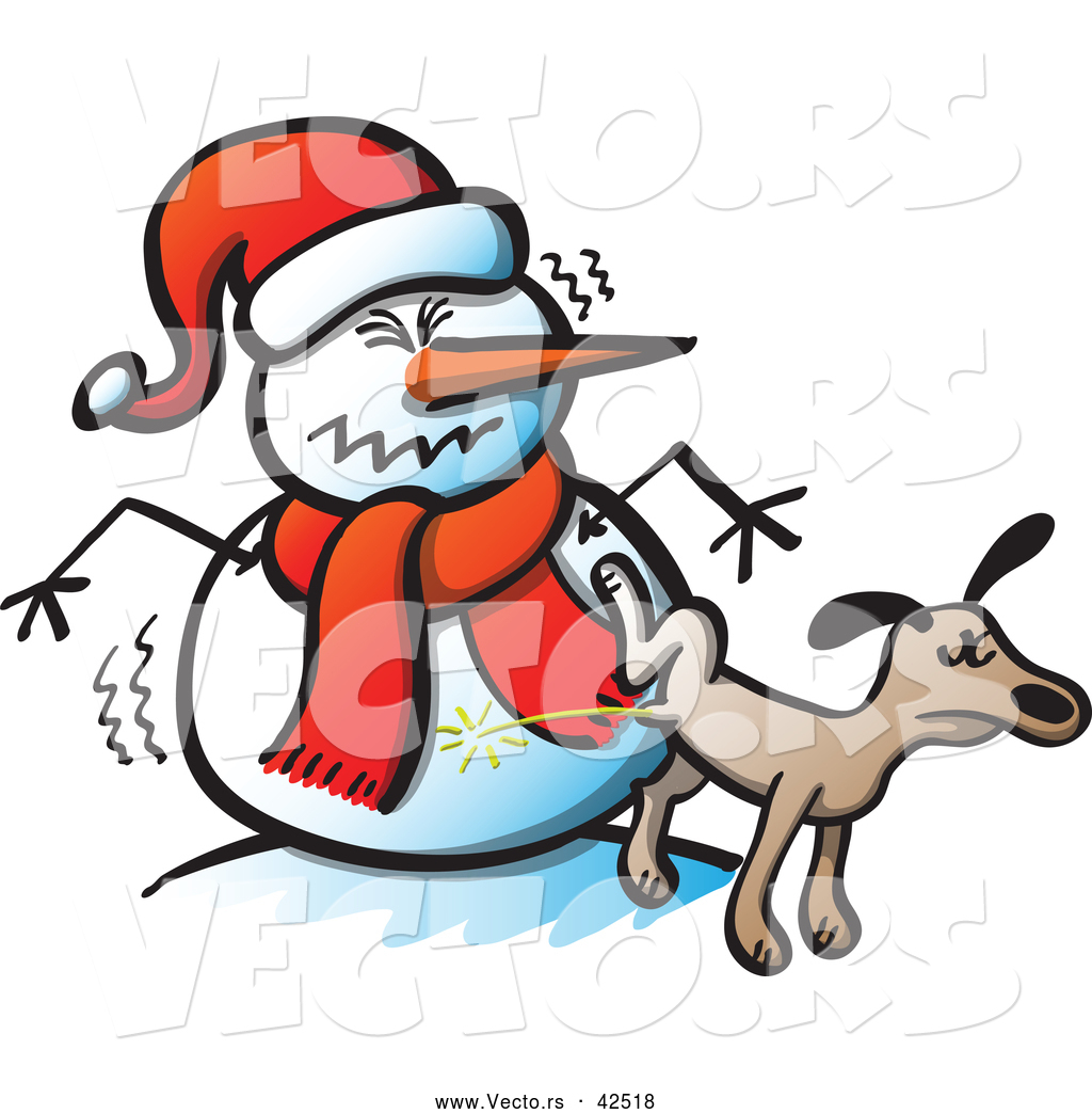 1024x1044 Vector Of A Rude Cartoon Dog Peeing On Upset Snowman Wearing Santa