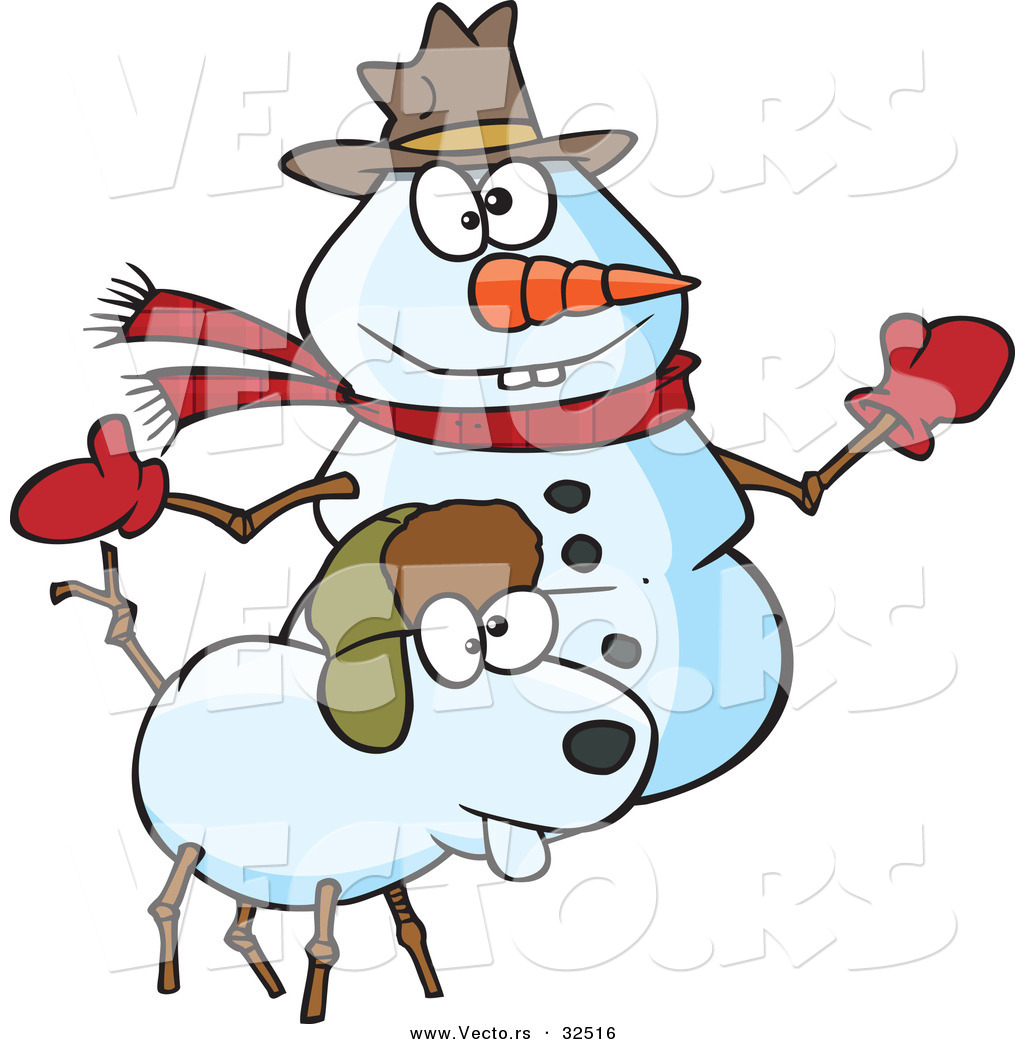 1024x1044 Vector Of A Happy Cartoon Snow Dog And Snowman By Toonaday