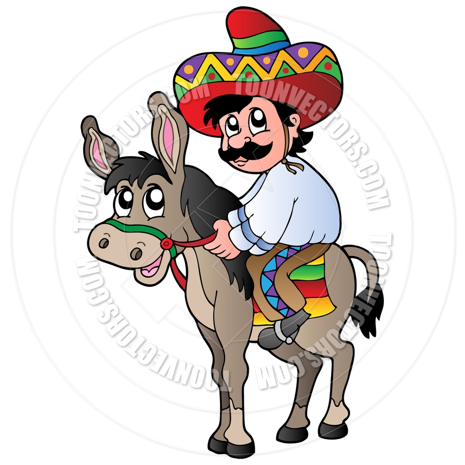 940x940 Cartoon Mexican Man Riding Donkey By Clairev Toon Vectors Eps