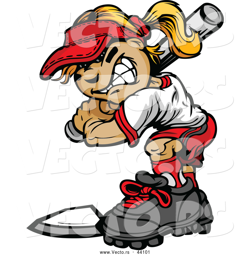 1024x1044 Vector Of A Grinning Cartoon Softball Player Girl Batting