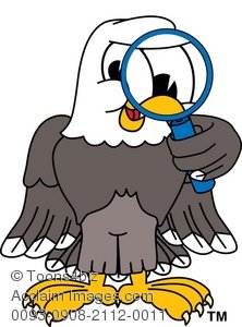 222x300 Art Illustration Of Cartoon Bald Eagle Searching With Magnifying Glass