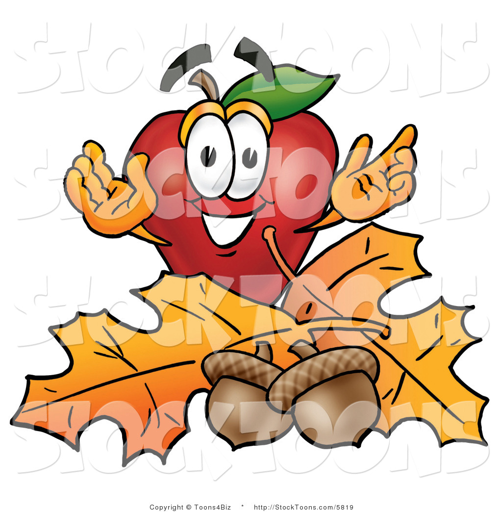 1024x1044 Stock Cartoon Of A Smiling Red Apple Character Mascot With Acorns