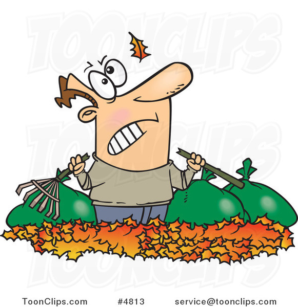 581x600 Cartoon Angry Guy Watching Another Leaf Fall On His Pile