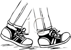 300x213 Black And White Cartoon Of A Pair Of Human Feet With Tennis Shoes