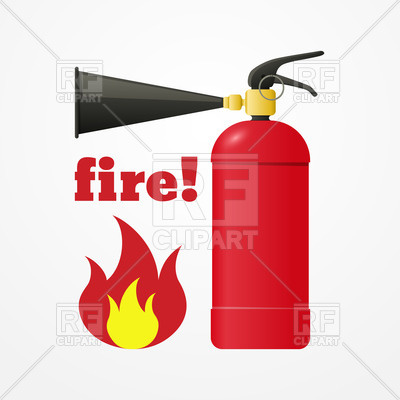 400x400 Cartoon Fire Extinguisher With Flame Royalty Free Vector Clip Art