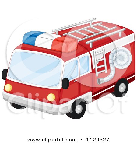 450x470 Clipart Of A Cartoon Red Fire Truck With A Ladder And Hose On