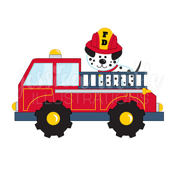 570x570 Fire Truck With Dalmatian Cute Digital Clipart By Jwillustrations