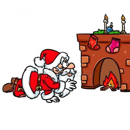 450x450 Merry Christmas Santa Claus Gifts Fireplace Cartoon Stock Photo