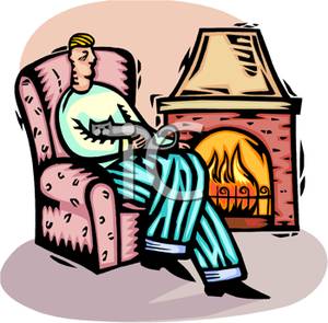 300x295 Art Image A Man And His Cat Curled Up In An Arm Chair By
