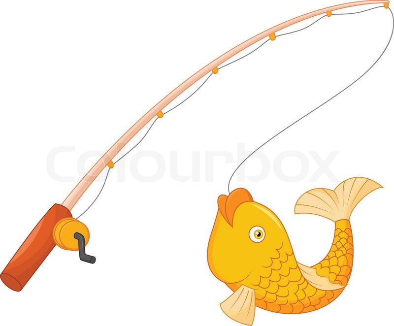 800x662 Vector Illustration Of Cartoon Fishing Pole With Hook And Fish